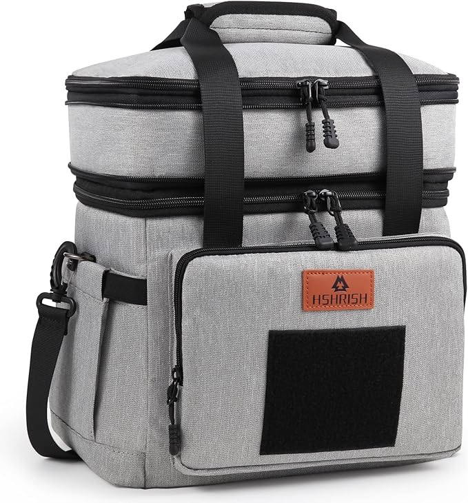 HSHRISH Lunch Box for Men, Women Double Deck Heavy Duty Large Insulated Tactical Lunch Bag Durable Cooler Bag With Shoulder Strap for Adults Work Picnic Road Trip (Grey,15L )