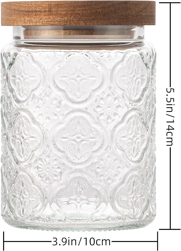 Glass Storage Jars 6 Pack 700ml(24oz) Multipurpose Vintage Storage Bottle with Wooden Lid Seal for Coffee, Nuts, Candies, Cereal, Cookies, Spices, Flour, and More. (6 Pack-700ml-Style B)