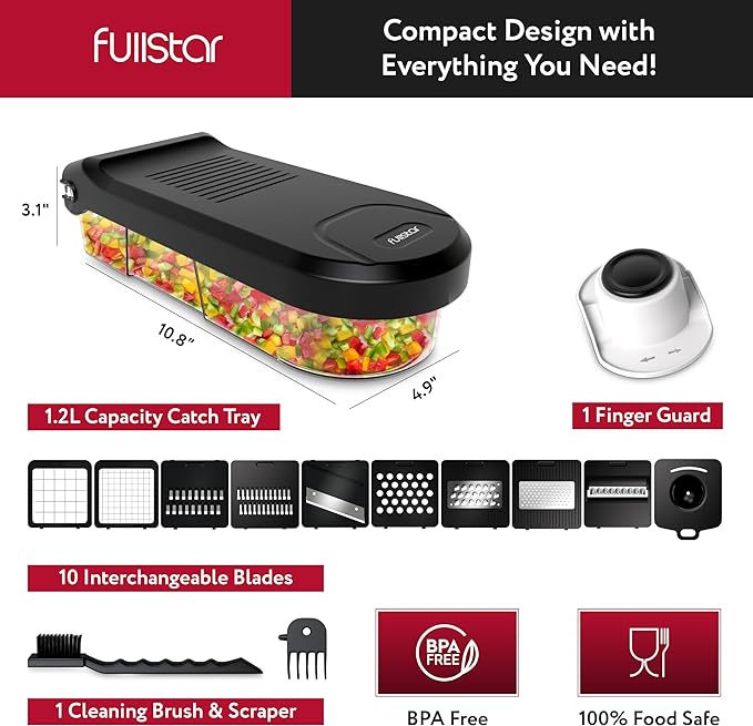 Fullstar Vegetable Chopper, Mandoline Slicer - Cheese Grater, Food Chopper with Container, Kitchen Gadgets, Home Essentials (10-in-1, White/Black)
