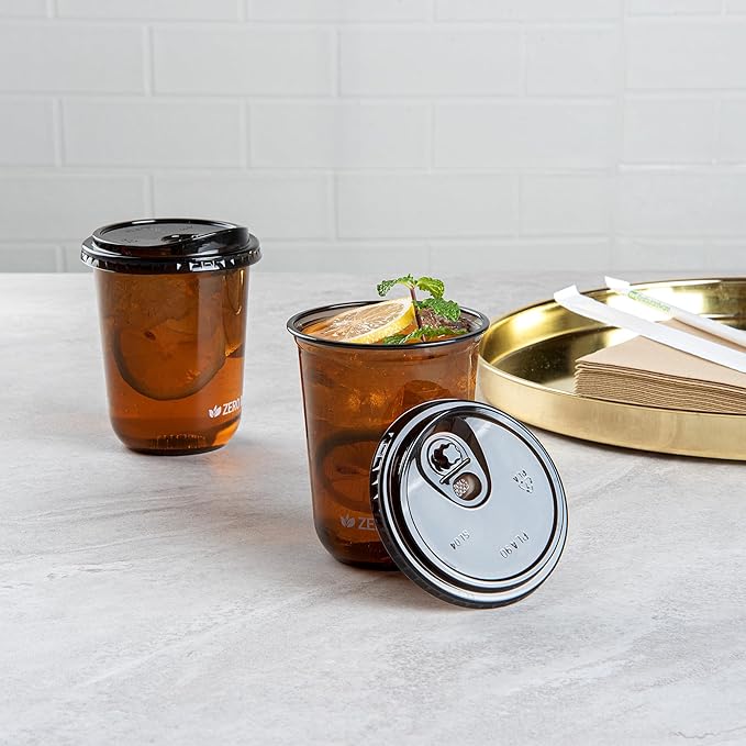 LIDS ONLY: Zero Waste 3.5 x 3.5 Inch Plastic Lid, 100 Disposable Sippy - Cups Sold Separately, Commercially Compostable, Black PLA, Fits 12, 16, and 24 Ounce Cups - Restaurantware