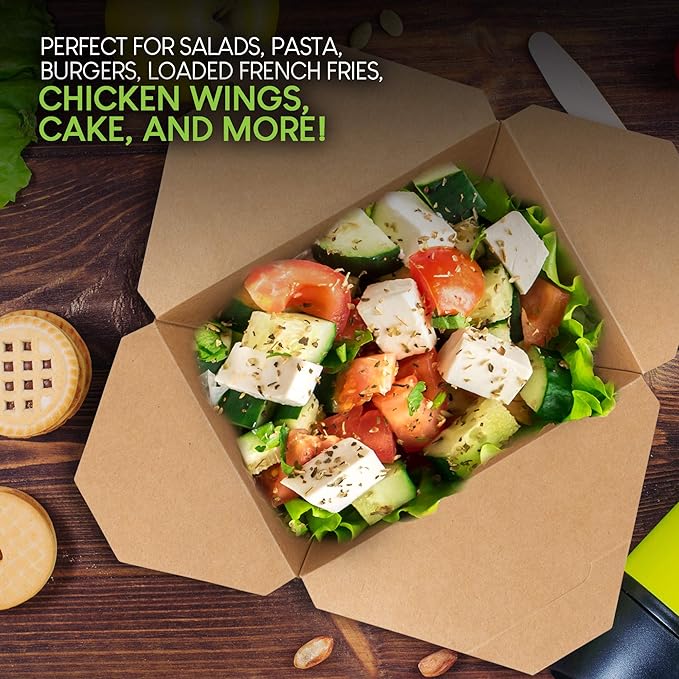 Microwavable Kraft Brown Take Out Boxes 112 oz (30 Pack) Disposable Food Containers - Recyclable Cardboard Lunch Box - Take Out Containers Disposable - to Go Boxes for Restaurants, Delivery, Catering