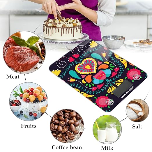 Food Scale Kitchen Digital Scale Food Ounces and Grams Dieting Baking Cooking Waterproof Glass Panels LCD Display,4 Units Scale Tare Function Boho