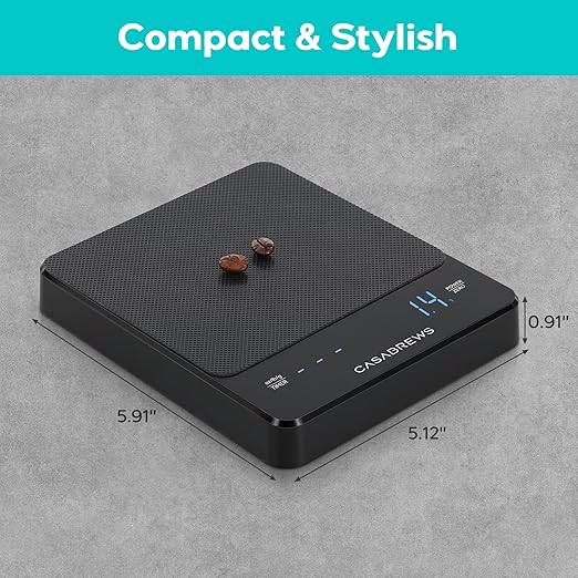 CASABREWS ZD216 Coffee Scale with Timer, 0.1g High Precision Mini Espresso Scale with Silicone Cover, Rechargeable Small Digital Kitchen Scale for Espresso and Pour-Over, LCD Display, 6.6lbs/3kg