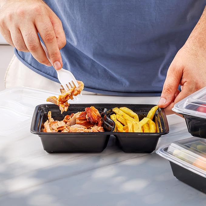 Comfy Package [28 oz - 50 Count 2 Compartment Meal Prep Containers Reusable - Microwaveable, Dishwasher and Freezer Safe, BPA-Free, Portion Control and Convenience Food Storage with Lids, Stackable