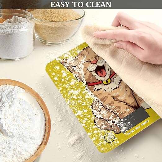 Food Scale Kitchen Digital Scale Food Ounces and Grams Dieting Baking Cooking Waterproof Glass Panels LCD Display,4 Units Scale Tare Function Cute Cat