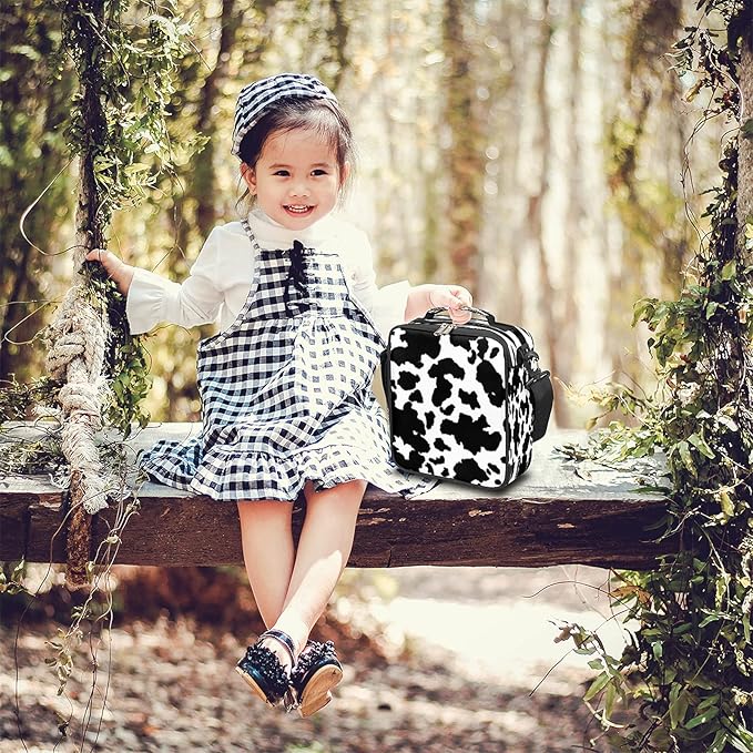 Pardick Kids Lunch Box for Boys Girls Cow Print Lunch Bags Animal Cow Kids Lunch Bag Insulated Meal Tote with Adjustable Shoulder Strap for School Picnic