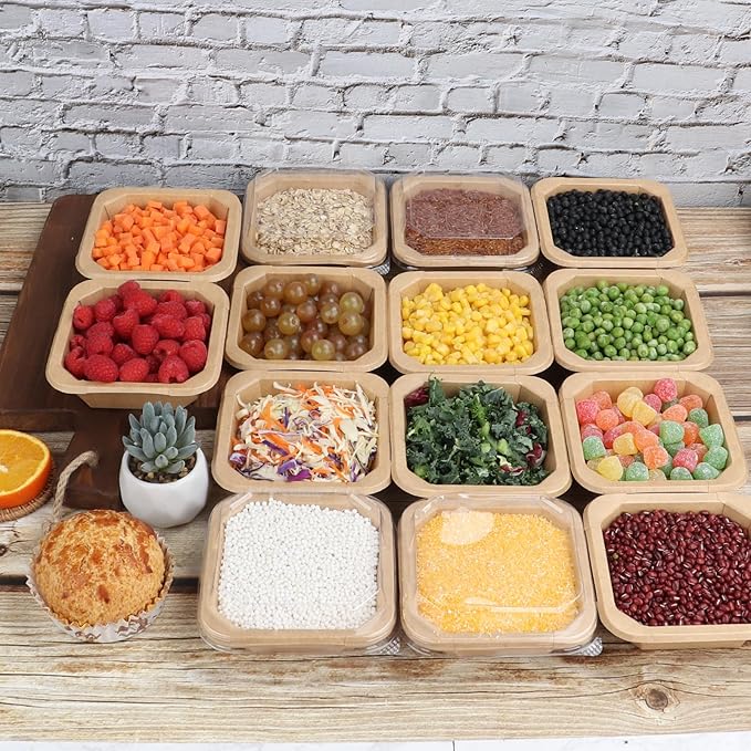 10OZ Disposable Kraft paper bowls with lids,Food containers Soup Bowls Party Supplies Treat Bowls 50 PACK