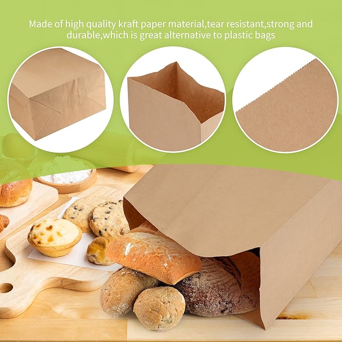 16 Lb Brown Kraft Paper Bags 60 Pcs Bulk, 9.8" x 5.5" x 13" Heavy Duty Paper Grocery Bags paper Lunch Bag Sandwich Bag for Large Snacks, Bakery, Household, Shopping and Restaurant, Takeout