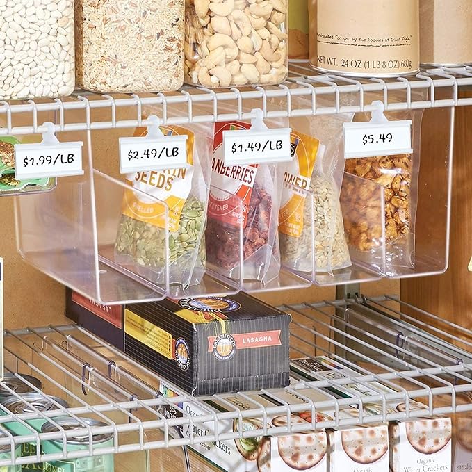 Plastic Wire Shelf Label Holder, Reusable Shelf Tags for Pantry Retail Store, Supermarket UPC Price Card & Ticket Display, Strong & Easy Clip Design Tight Snap Lock Closure. 1-1/4" H X 3" W (50)