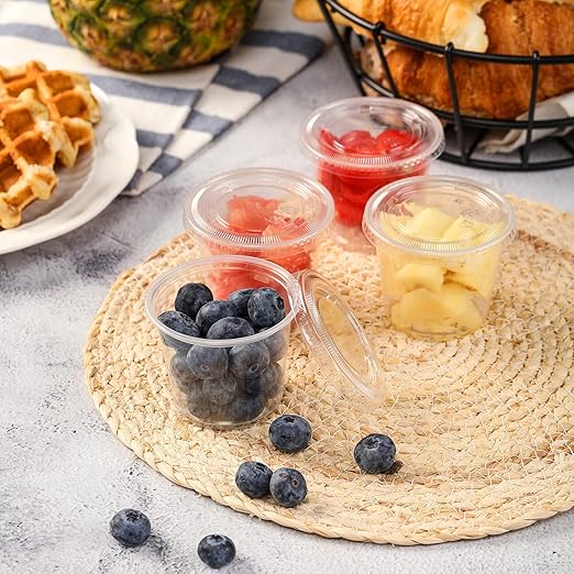 Portion Cups With Lids, 240 Sets - 5.5 oz Airtight, Stackable Souffle Cups, Salad Dressing & Sauce Containers for Lunch, Party, Trips