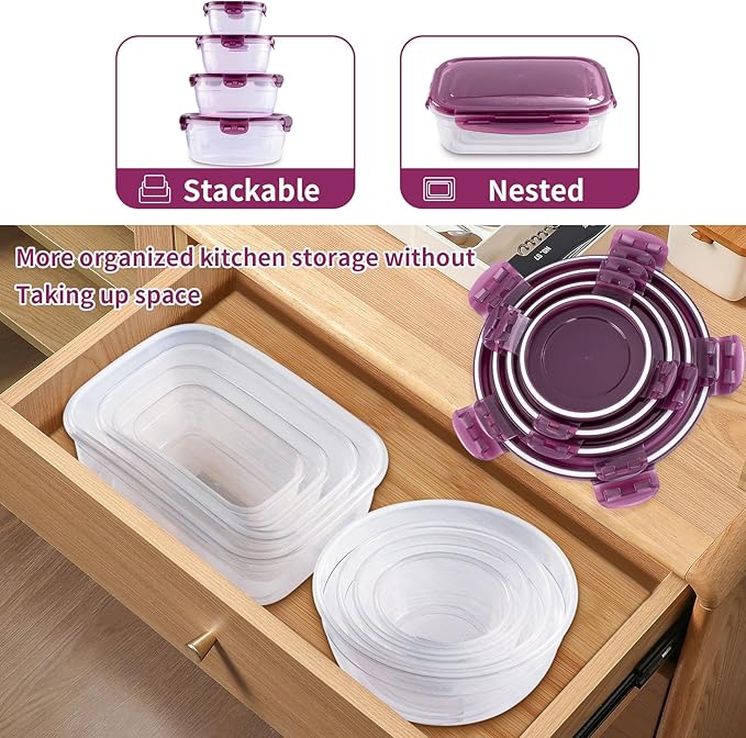 Today's Present Food Storage Container with Lids Set For 8, Plastic Mixing Bowls, Airtight Stackable Leakproof Reusable Storage Containers for Kitchen, BPA Free, Freezer, Microwave, Dishwasher Safe