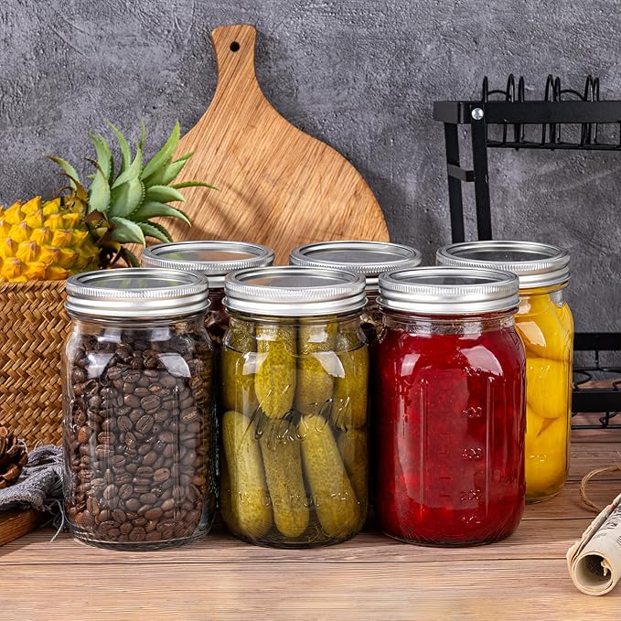 WELLIFE Wide Mouth Mason Jars, 9 Pack Mason Jars 32 oz for Pickling, Canning, Fermenting and Food Storage, Microwave & Dishwasher Safe