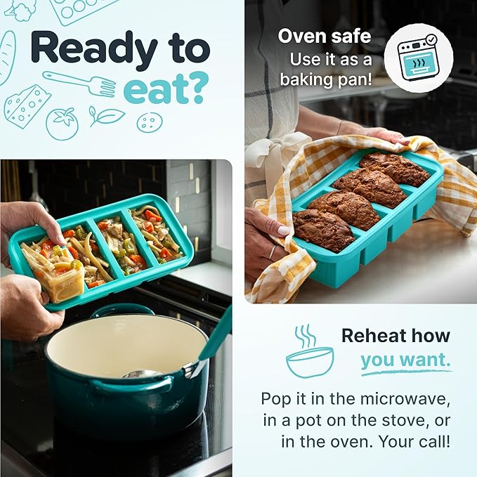 Souper Cubes Silicone Freezer Molds Gift Set with 2 Tbsp, 1/2, 1, and 2 Cup Silicone Freezer Trays With Lids - Meal Prep and Kitchen Essentials Bundle - Aqua