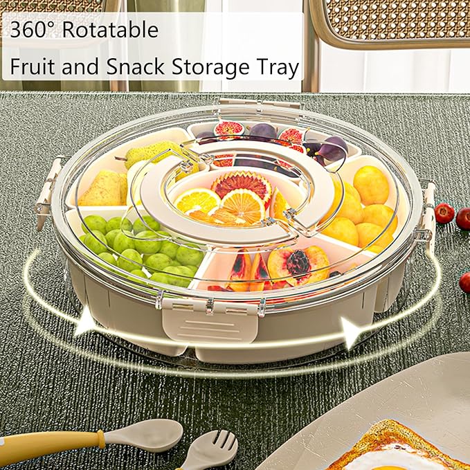 Divided Serving Tray with Lid and Handle Fruit Containers for Fridge Snack Box Container Divided Storage Box for Platters for Serving Food Outdoor Party Snack Cracker and Spice Organizer
