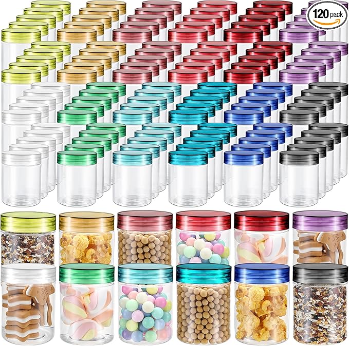 120 Pcs 8 oz Plastic Jars with Lids Clear Round Leakproof Storage Containers Empty Refillable Plastic Jars for Travel Storage Face Creams Kitchen Household Food Spice (Classic Color)
