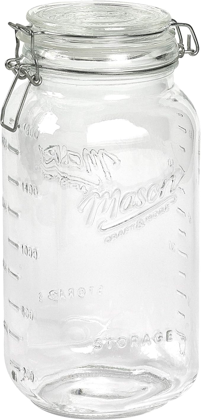 Mason Craft & More Airtight Kitchen Food Storage Clear Glass Clamp Jars, 101 Ounce (3 Liter) Extra Large Clamp Jar