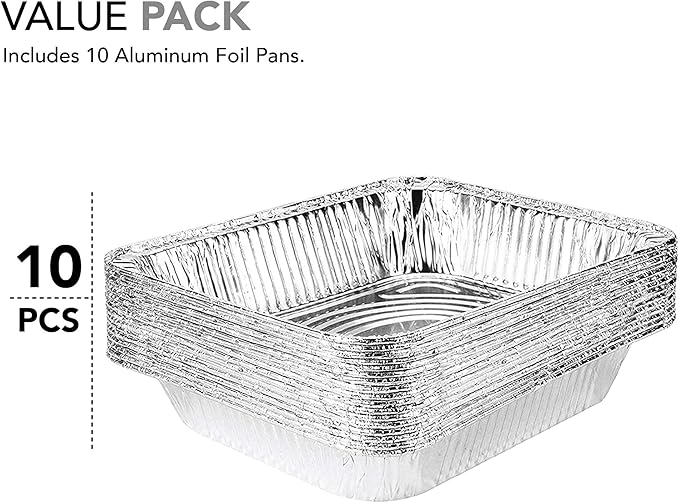 Aluminum Pans 9x13 Disposable Foil Pans (10 Pack) - Half Size Steam Table Deep Aluminum Trays - Tin Foil Disposable Pans Great for Cooking, Heating, Storing, Prepping Food
