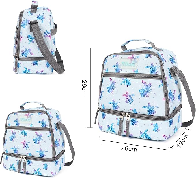 Tilami Lunch Bags Insulated Adjustable Strap Zipper, Water-Resistant Cooler Bags, Bento Bags for Kids Toddlers, Turtle Blue