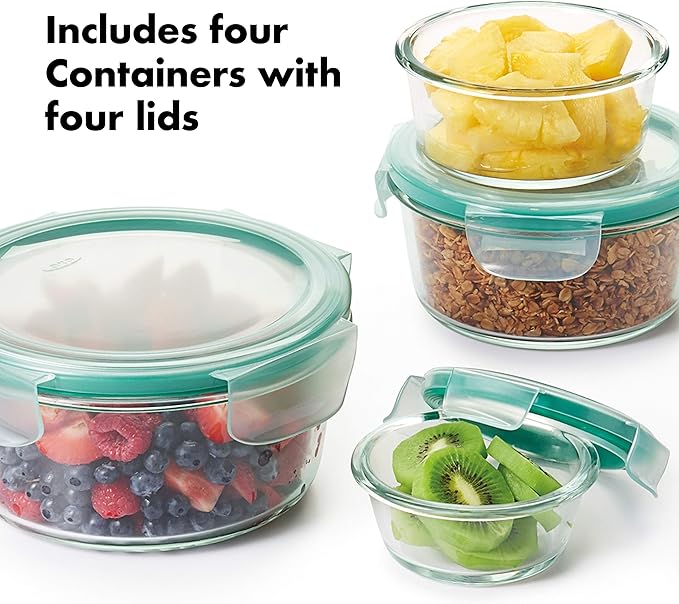 OXO Good Grips 8 Piece Smart Seal Airtight Glass Round Container Set,Blue