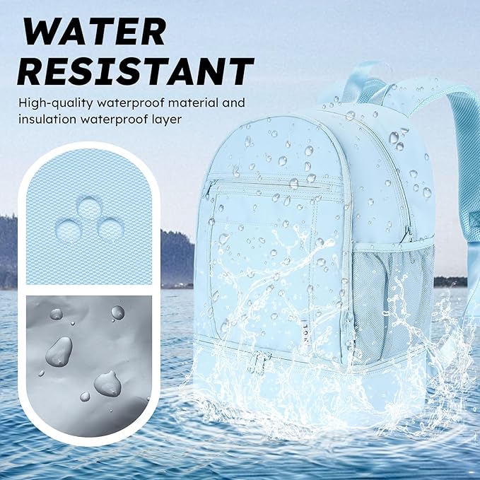NOL Natural Organic Lifestyle Kids 2-in-1 Backpack & Insulated Lunch Bag-16 Multi-Functional Large Compartments Backpack for School & Travel, Double Deck, Water Resistant,Leak-Proof,Padded-Light Blue