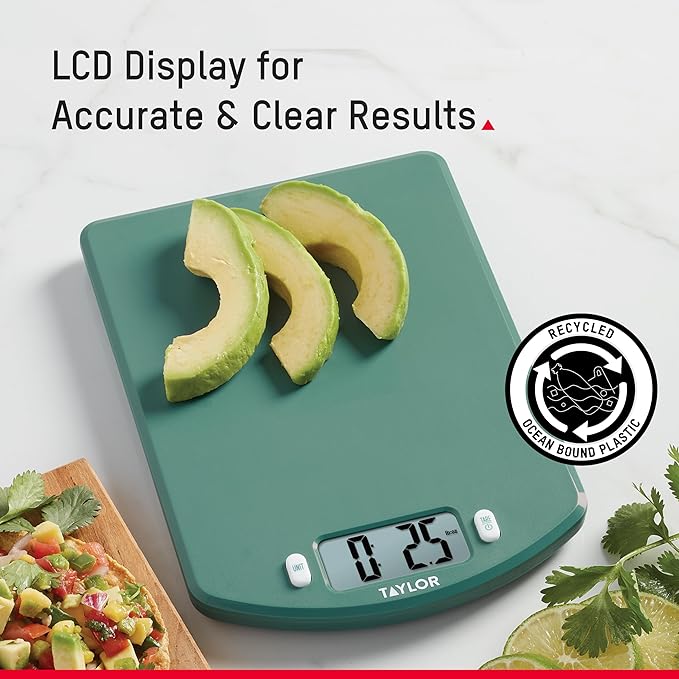 Taylor Digital Ocean Bound Plastic Kitchen Food Scale, 11 Pound Capacity, Teal