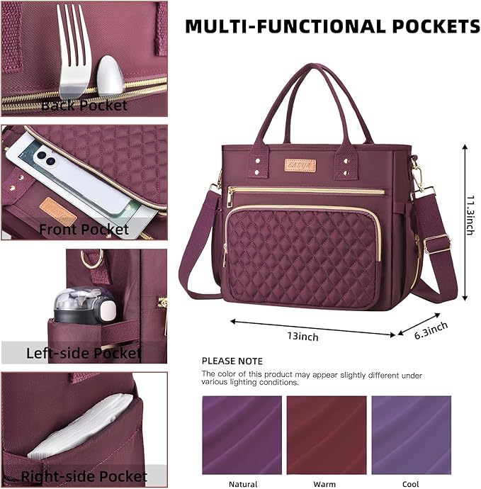 Large Women Lunch Bags for Work Insulated/Insulated Adult Lunch Box for Womens/Nylon Thermal Lunch Bag for Women/Leakproof Cooler Lunch Tote Bag with Storage Pocket (Mirage Purple)