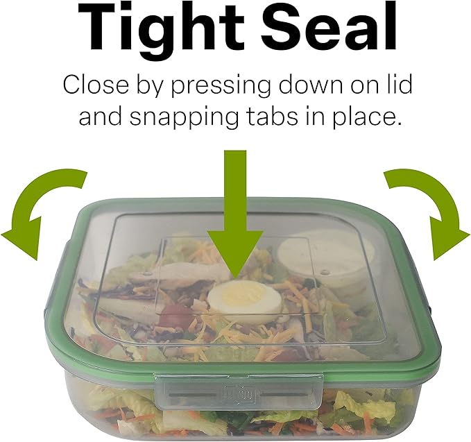 Large To-Go Single Compartment Container, 9"x 9" x 2-1/2", Reusable, Microwave Safe, NSF Certified, Smoke/Green