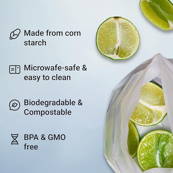 Compostable Zip Bags | 30-Pack Quart Size (1L) | PLA PBAT Biodegradable Storage Bags | Certified Eco-Friendly Food Storage | Zero Waste Kitchen | Plastic-Free Sustainable Storage