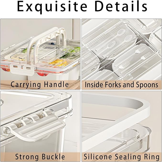 Snack Box Container with Insulated Cooler Bag, Divided Serving Tray with Lid and Handle Beach Essentials, Snackle Box Veggie Fruit Tray with 8 Compartments & 8 Forks & 2 Spoon