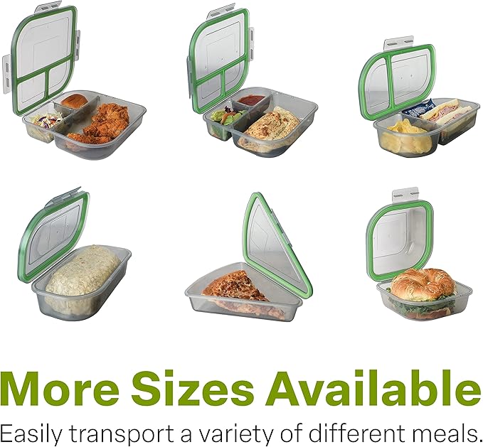 Large To-Go Single Compartment Container, 9"x 9" x 2-1/2", Reusable, Microwave Safe, NSF Certified, Smoke/Green