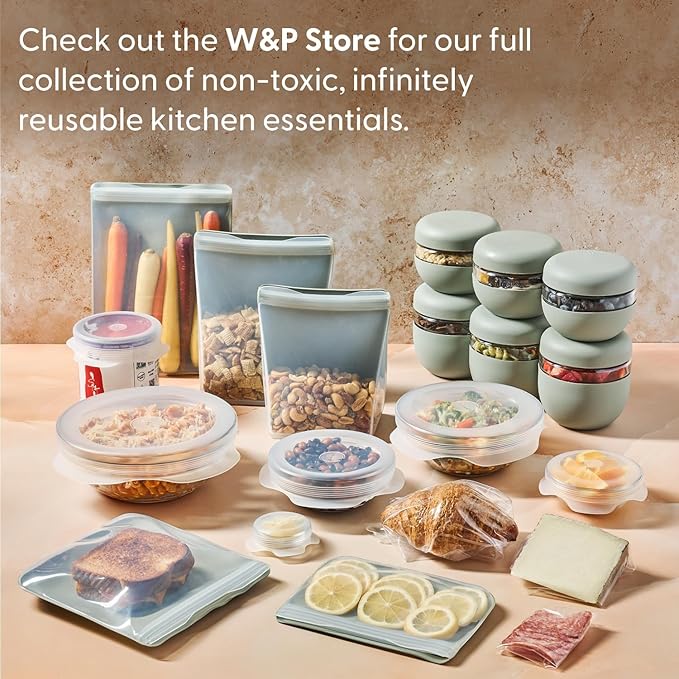 W&P Porter Silicone Reusable Storage Bag, Sandwich (10oz Flat), Charcoal, Food Storage Container, Microwave and Dishwasher Safe, Easy Cleaning