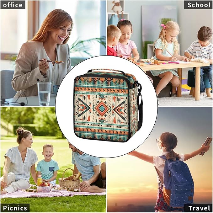 Pardick Aztec Lunch Box Insulated Lunch Bag Lunchbox with Adjustable Shoulder Strap Waterproof Cooler Bags for Travel/Picnic/Beach