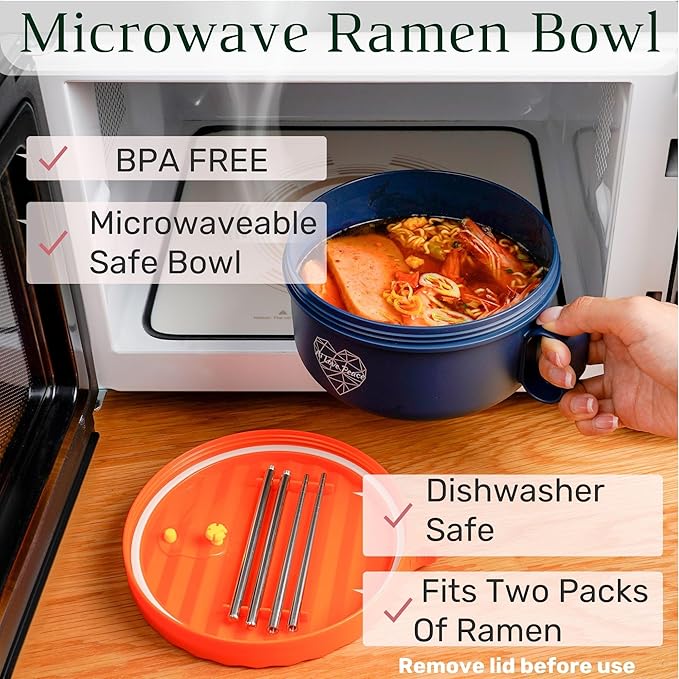 AI LOVE PEACE Ultimate Microwave Cooking Set for Busy Professionals - Ramen Bowl & Glass Meal Prep Container With Dual Lids