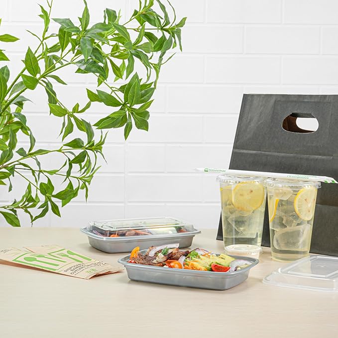 Restaurantware Asporto 16 Ounce Take Out Containers, 100 Food Containers With Lids - Microwavable, Disposable, Silver Plastic To Go Food Containers, No BPA, For Take Out And Delivery