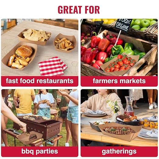 IDL Packaging 5 lb Kraft Paper Food Trays (Pack of 500) - Food-Safe Poly Coated for Extra Moisture Resistance - Proudly Made in USA - Serving Tray for Fries, Burgers, Appetizers, and Side Dishes