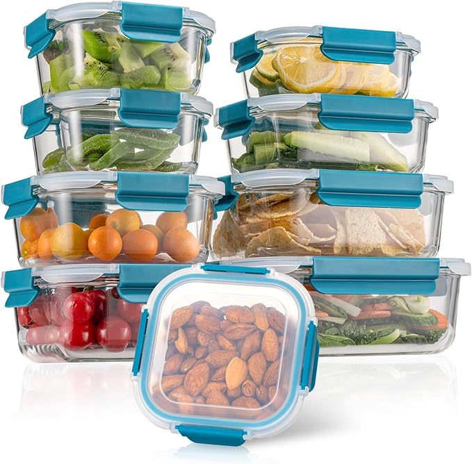 Glass Food Storage Containers with Airtight Lids-Glass Meal Prep Containers/Bento Box/Microwave Freezer Dishwasher Safe-Glass Lunch Box for Kitchen,Stackable,Large Capacity, BPA Free
