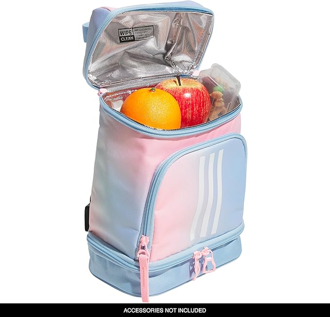 adidas Excel Bag, Cooler with Zipper, Pocket for Ice Pack, and Clip, Temperature Control Insulation, Lunch Dazed Gradient Clear Sky/Clear Sky Blue/Pink Spark, One Size