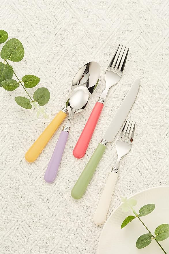 ANNOVA Silverware Set 20 Pieces Stainless Steel Cutlery Color Handle Flatware - 4 x Dinner Knife; 4 x Dinner Fork; 4 x Salad Fork; 4 x Dinner Spoon; 4 x Dessert Spoon (Mix Color)