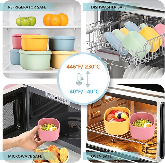4 Pcs Silicone Food Storage Containers with Lids,BPA Free Reusable Silicone Storage Containers for Food Freezer Dishwasher Safe (33.8oz, 20oz, 10oz, 6.7oz)(blue)