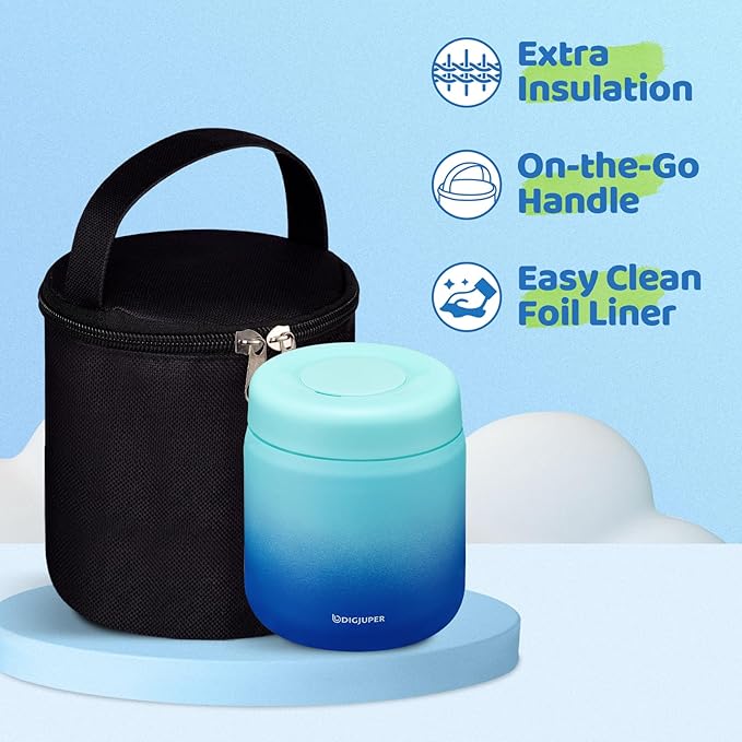 12OZ Thermo-Food-Container w/Lunch Bag - Toddler Boy Kid Wide Mouth Thermal for Hot Food with BPA-free Folding Spoon, LeakProof Soup Jar Lunch Box for School Outdoors