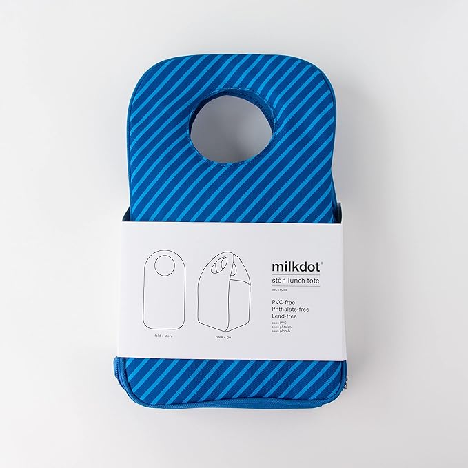 Designer Insulated Lunch Bag, Blue Reusable Cooler Tote for Food & Drinks, Perfect for Women, Men and Kids, Stylish for boy and girls of all ages (Blue Stripe)