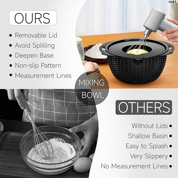 4-1 Colander with Bowl Set - Pasta Strainer - Colander for Kitchen - Strainers and Colanders Rice Strainer Fruit Cleaner Veggie Wash Sink Strainer Kitchen Essentials - Black