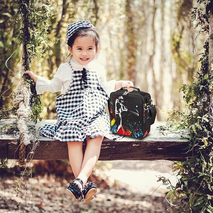 Baseball Cap Kids Lunch Box Baseball Player Insulated Lunch Bag for Boys Girls Reusable Food Container Tote Cooler Warm Pouch for School work Office Beach