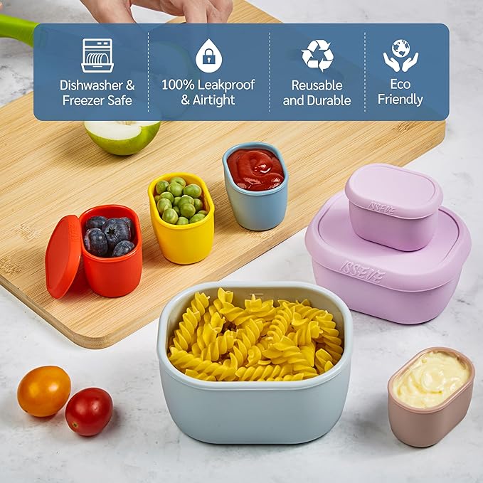ISSEVE 6Pcs/Set Nesting Silicone Food Storage Containers with Lids, BPA Free Reusable Meal Prep Silicone Containers Lunch Box Bento Box Set (33.8oz, 20oz, 10oz, 6.7oz, 1.3oz) (Yellow)
