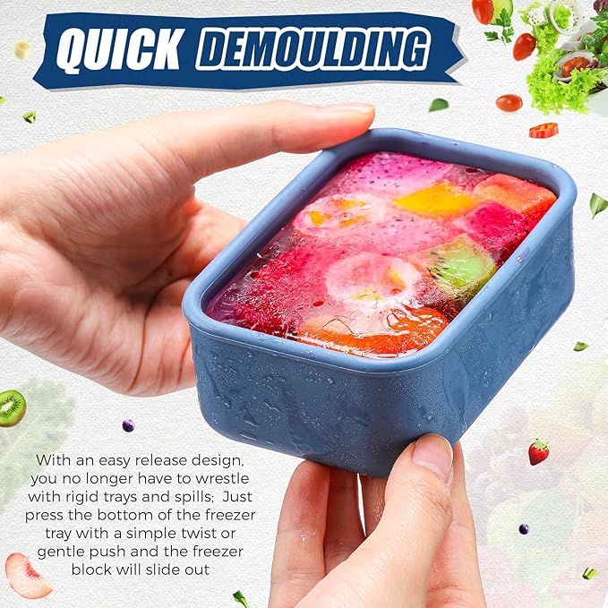 Nuogo 8 Pcs 1 Cup Silicone Freezer Trays with Lid Silicone Soup Molds Rectangle Soup Freezer Containers Reusable Food Preserving Tray Ice Trays for Soups Sauces Stews(Dark Blue)