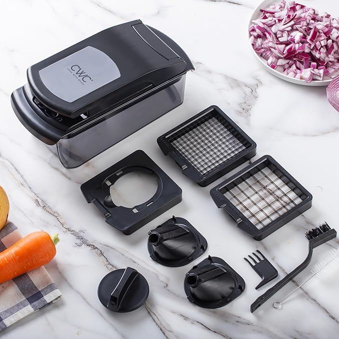 Cook with Color Vegetable Chopper - Multifunctional 11 in 1 Vegetable Chopper with Container - Food Chopper to Dice, Chop, Slice, Julienne and Spiralize, Black