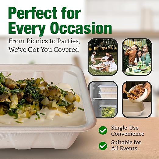 50 Pack 45 Oz Large Paper Bowls with Lids, Heavy Duty Compostable Paper Bowls for Party, Disposable Bowls Bulk Leakproof and Microwave Safe for Hot/Cold Use (45 OZ)