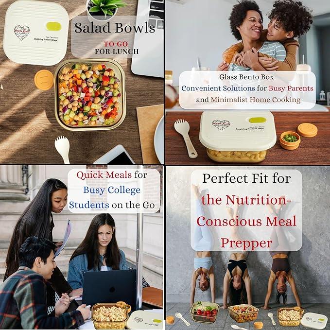 AI LOVE PEACE Glass Lunch Containers for Women Adults, Microwave Safe Glass Lunch Box,Leak Proof BPA-Free, Durable, Built-in Vent - Ideal for Meal Prep & On-the-Go Lunches (White)