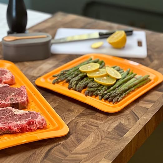 Outset Grill Prep Trays, Set of 2 Small Trays, 10.5" x 10.5", Orange and Black