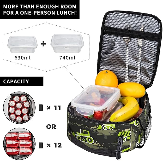 Insulated Lunch Box for Boys Men Tractor Lunch Box for Work,Picnic,School,Travel,Hiking, Beach or Fishing Polyester Tractor Lunch Bag